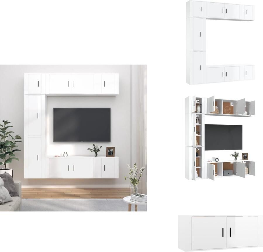 VidaXL Tv-kast Tv-kasten Tv-meubel Hifi-meubel 7-delige Tv-meubelset bewerkt hout hoogglans wit