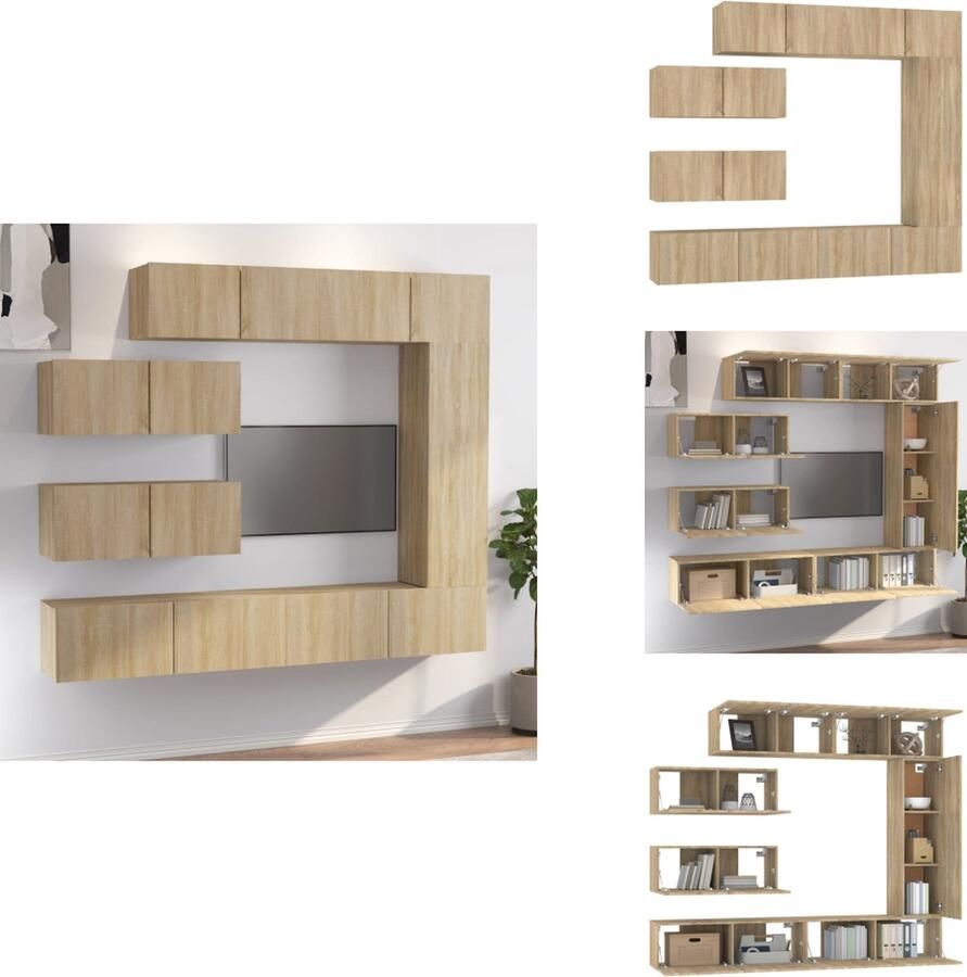 VidaXL Tv-kast Tv-kasten Tv-meubel Hifi-meubel 7-delige Tv-meubelset bewerkt hout sonoma eikenkleurig