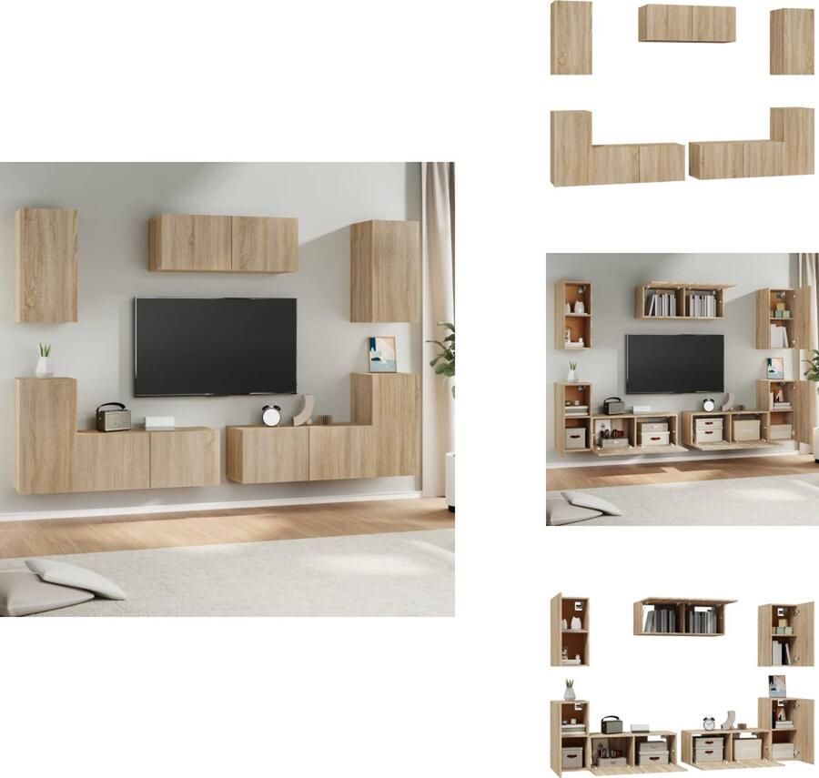 VidaXL Tv-kast Tv-kasten Tv-meubel Hifi-meubel 7-delige Tv-meubelset bewerkt hout sonoma eikenkleurig