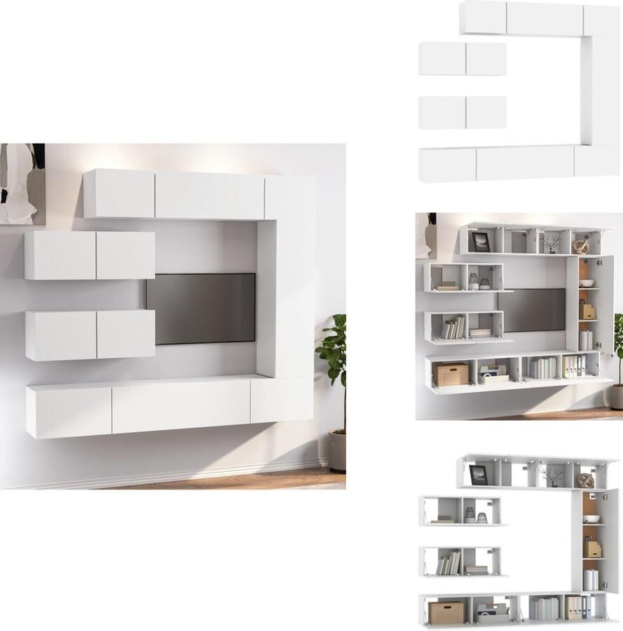 VidaXL Televisiemeubelset Klassiek Design Wandgemonteerde functie Wit Hoge Kwaliteit Voldoende opbergruimte 4x 80x30x30cm 1x 30.5x30x110cm 2x 100x30x30cm Kast