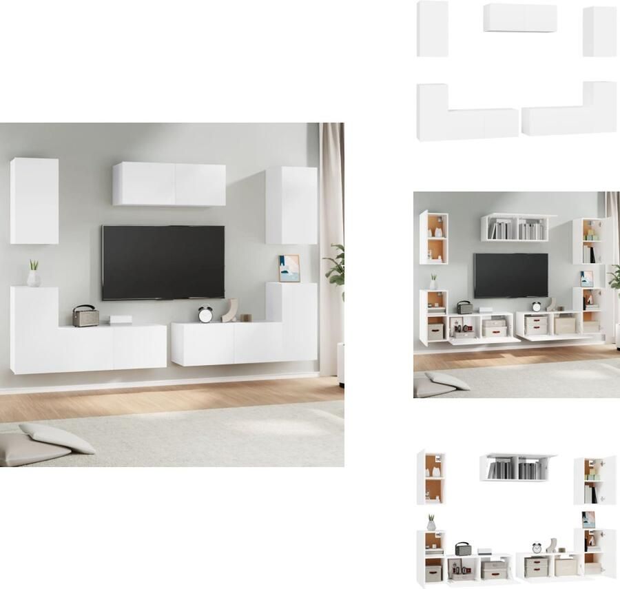 VidaXL Televisiekastenset Klassiek Design Stevig bewerkt hout Wandgemonteerd Wit maten Kast