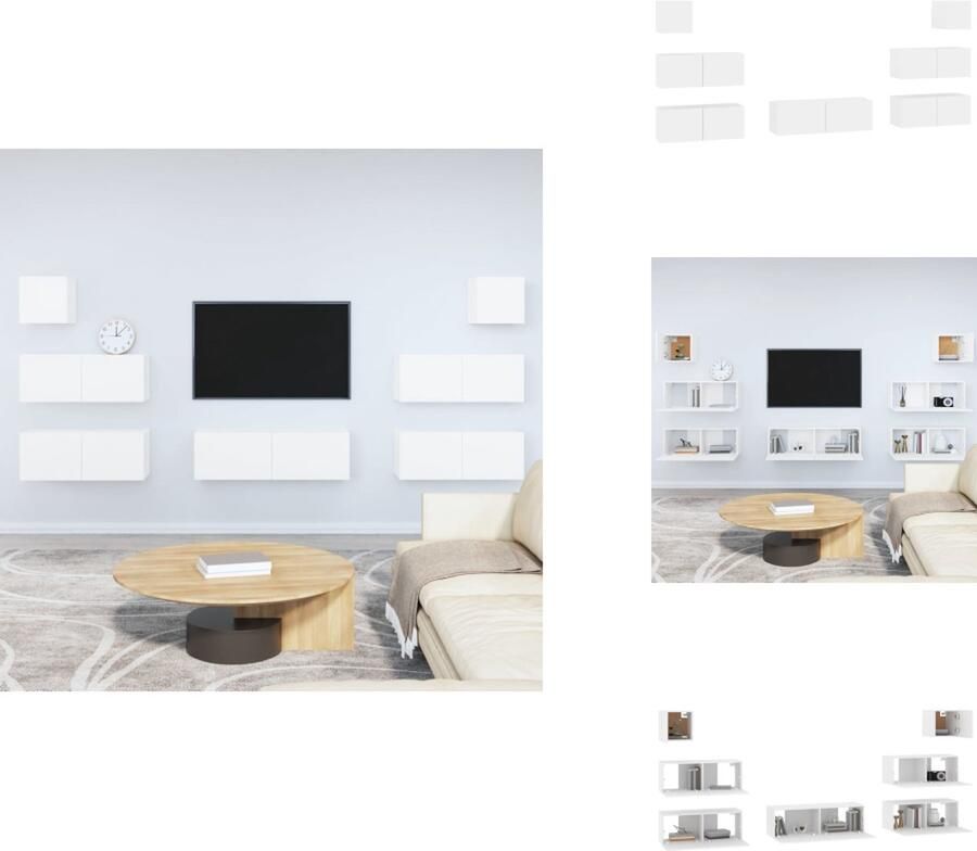 VidaXL Televisiekastenset Klassiek Design Stevig bewerkt hout Wandgemonteerd Wit maten Kast - Foto 3
