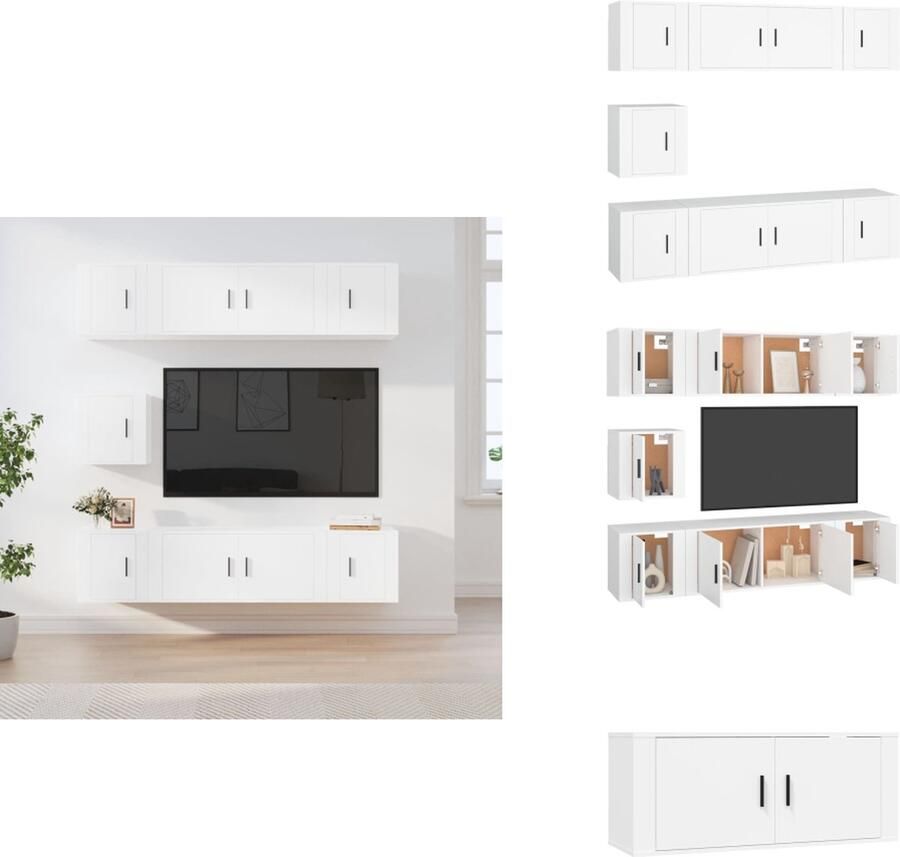 VidaXL Tv-kast Tv-kasten Tv-meubel Hifi-meubel 7-delige Tv-meubelset bewerkt hout wit