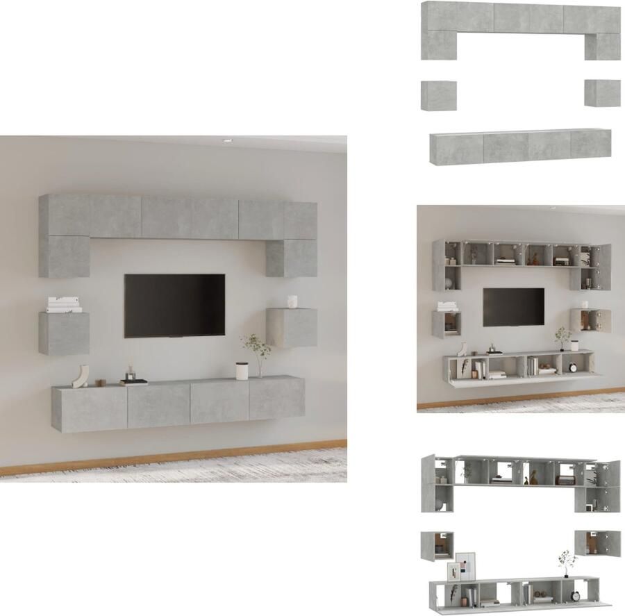 VidaXL TV-meubelset Betongrijs bewerkt hout 60x30x30 cm 80x30x30 cm 100x30x30 cm 30.5x30x30 cm Kast