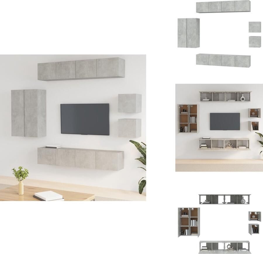VidaXL TV-meubelset Betongrijs bewerkt hout 60x30x30 cm 80x30x30 cm 100x30x30 cm 30.5x30x30 cm Kast - Foto 2