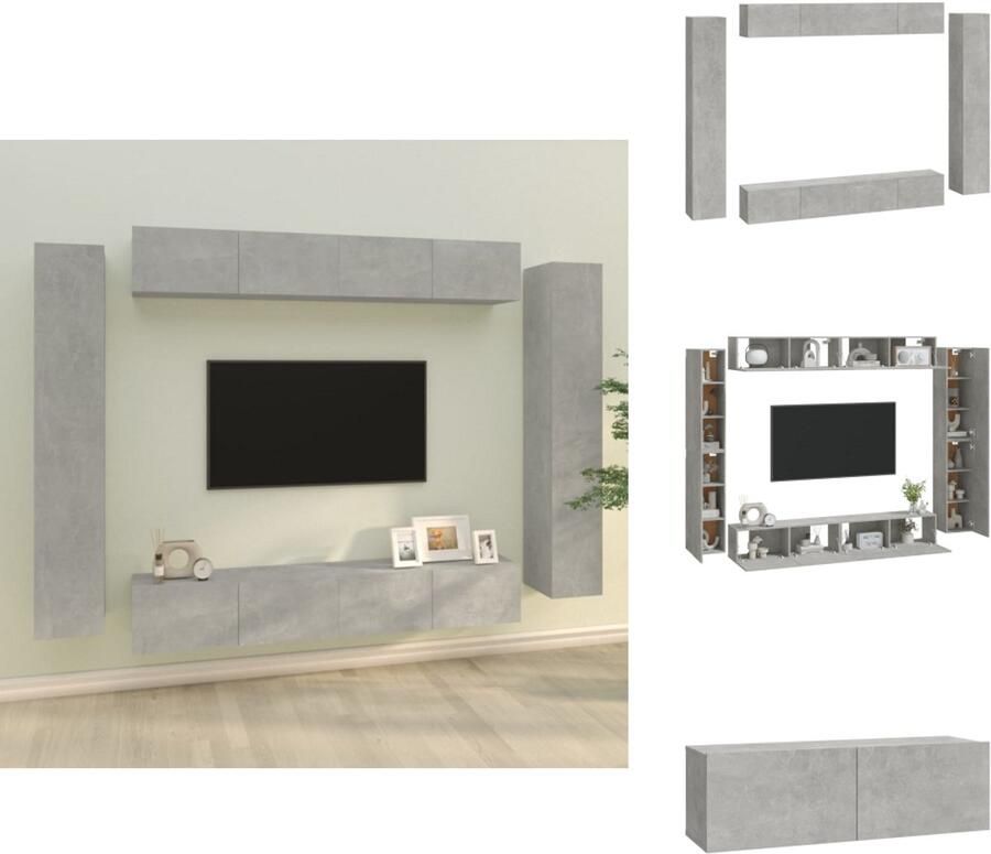 VidaXL Tv-kast Tv-kasten Tv-meubel Hifi-meubel 8-delige Tv-meubelset bewerkt hout betongrijs