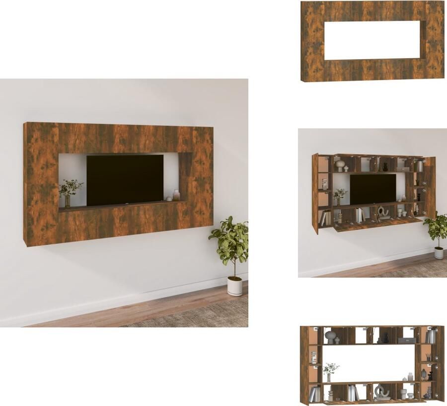 VidaXL Tv-kast Tv-kasten Tv-meubel Hifi-meubel 8-delige Tv-meubelset bewerkt hout gerookt eikenkleurig