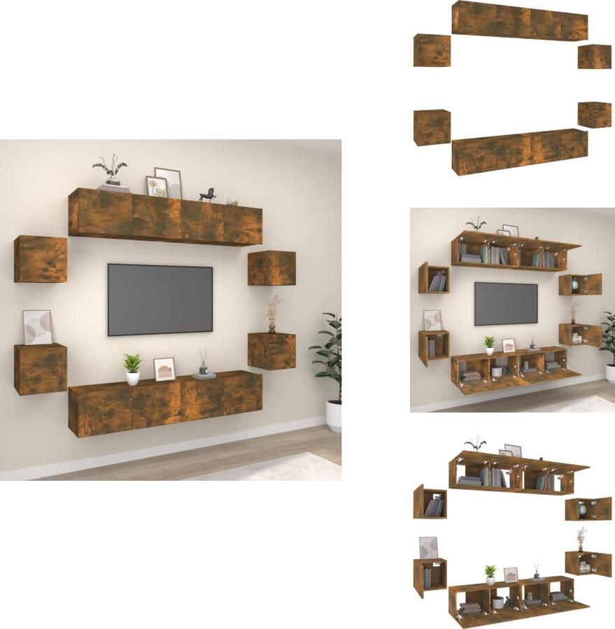 VidaXL Tv-kast Tv-kasten Tv-meubel Hifi-meubel 8-delige Tv-meubelset bewerkt hout gerookt eikenkleurig