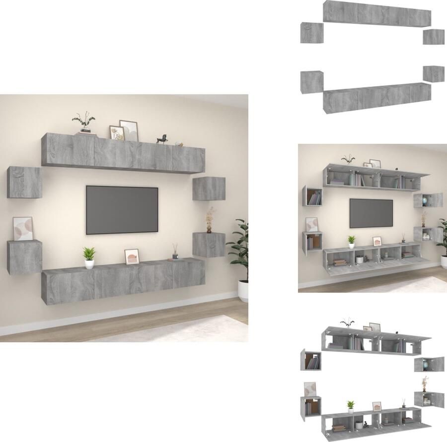 VidaXL Televisiekastenset klassiek tv-meubel 100 x 30 x 30 cm Ken- wandgemonteerd Kleur- grijs sonoma eiken Materiaal- bewerkt hout Kast