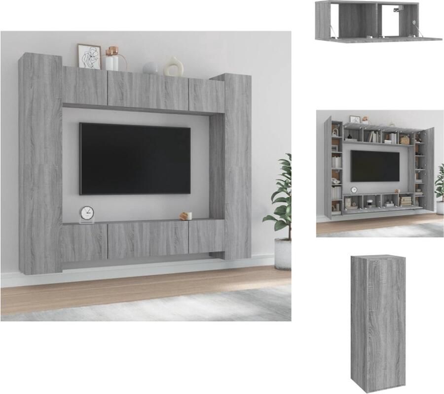 VidaXL Tv-kast Tv-kasten Tv-meubel Hifi-meubel 8-delige Tv-meubelset bewerkt hout grijs sonoma eikenkleurig