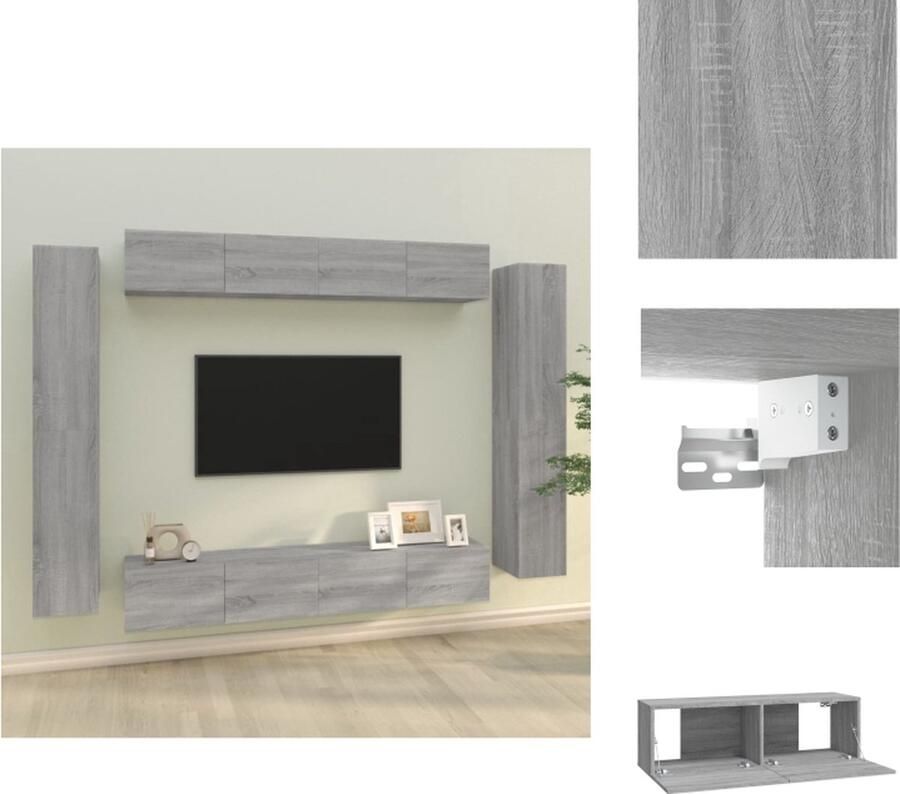 VidaXL Tv-kast Tv-kasten Tv-meubel Hifi-meubel 8-delige Tv-meubelset bewerkt hout grijs sonoma eikenkleurig