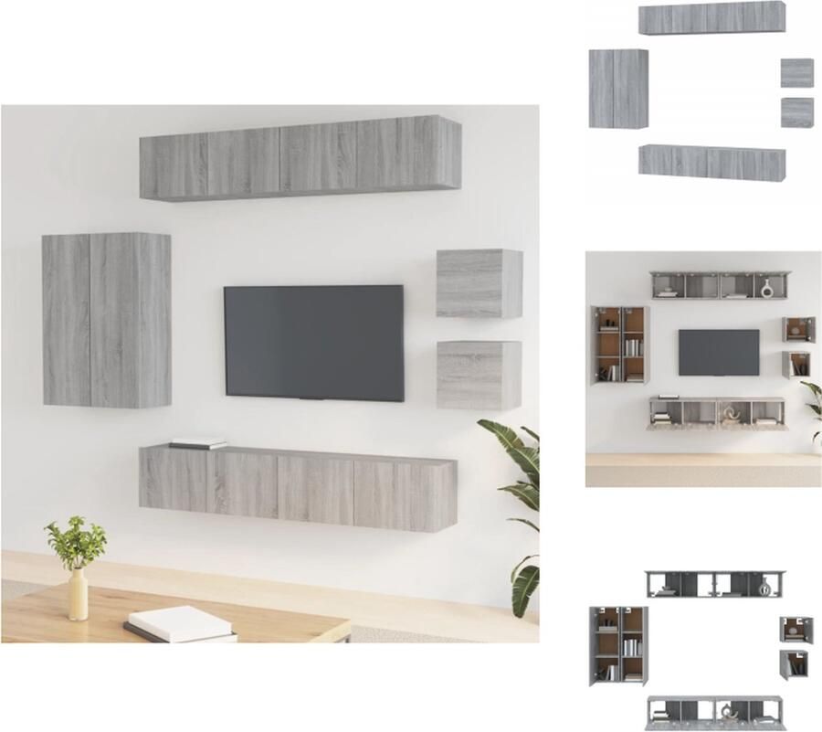 VidaXL Tv-kast Tv-kasten Tv-meubel Hifi-meubel 8-delige Tv-meubelset bewerkt hout grijs sonoma eikenkleurig