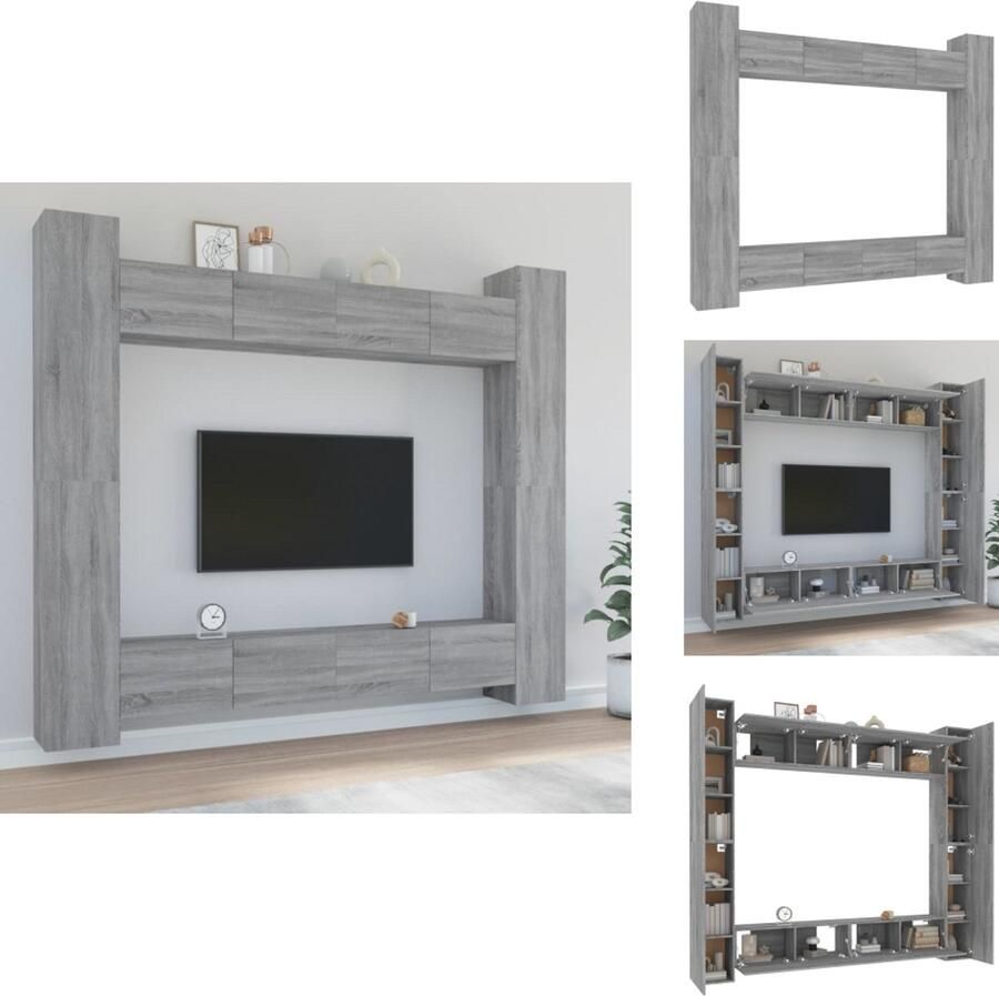 VidaXL Tv-kast Tv-kasten Tv-meubel Hifi-meubel 8-delige Tv-meubelset bewerkt hout grijs sonoma eikenkleurig