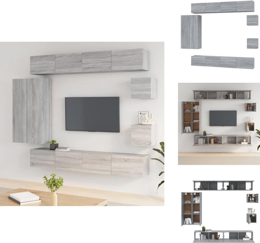 VidaXL Tv-kast Tv-kasten Tv-meubel Hifi-meubel 8-delige Tv-meubelset bewerkt hout grijs sonoma eikenkleurig