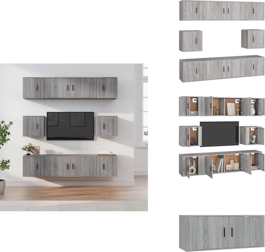 VidaXL Tv-meubelset Grijs Sonoma Eiken Klassiek Design Wandgemonteerd 2x 100x34.5x40cm 6x 40x34.5x40cm Kast
