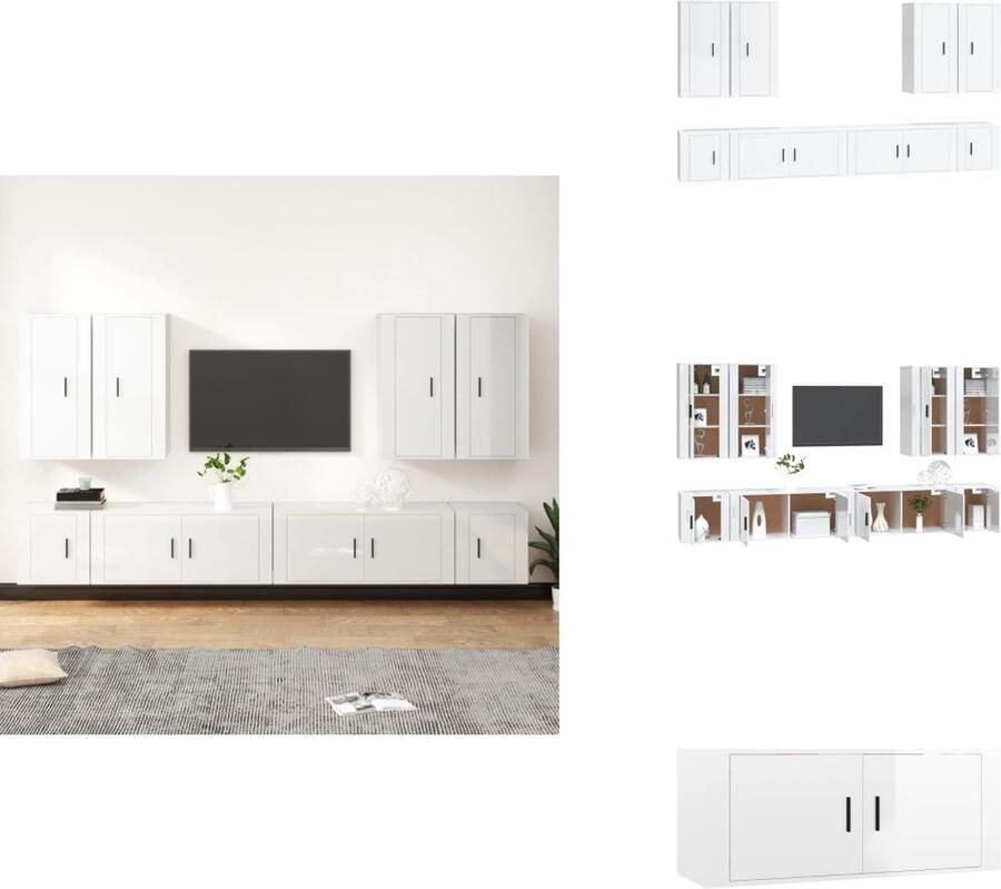 VidaXL TV-meubelset Klassiek Hoogglans wit Hout 4x 40x34.5x100cm 2x 100x34.5x40cm 2x 40x34.5x40cm Kast - Foto 6