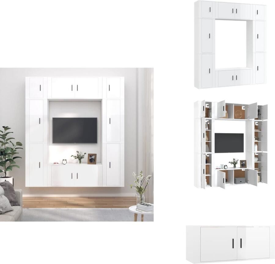 VidaXL TV-meubelset Klassiek Hoogglans wit Hout 4x 40x34.5x100cm 2x 100x34.5x40cm 2x 40x34.5x40cm Kast - Foto 2