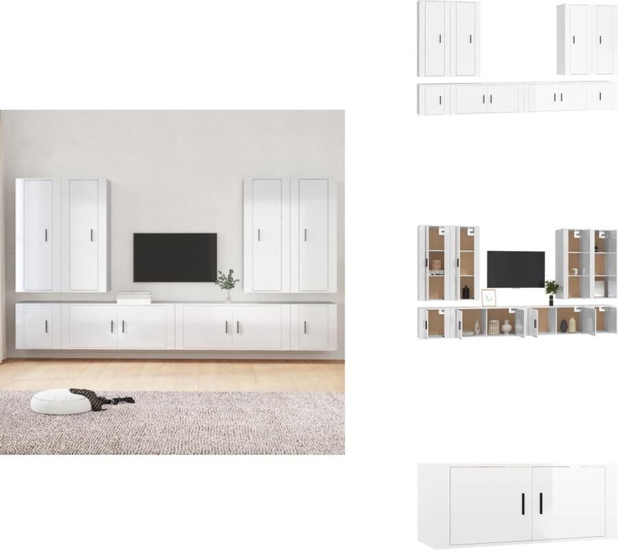 VidaXL TV-meubelset Klassiek Hoogglans wit Hout 4x 40x34.5x100cm 2x 100x34.5x40cm 2x 40x34.5x40cm Kast - Foto 5