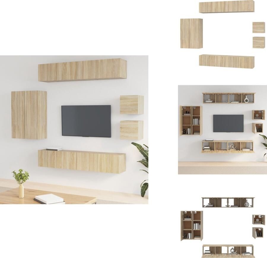 VidaXL Tv-kast Tv-kasten Tv-meubel Hifi-meubel 8-delige Tv-meubelset bewerkt hout sonoma eikenkleurig - Foto 2