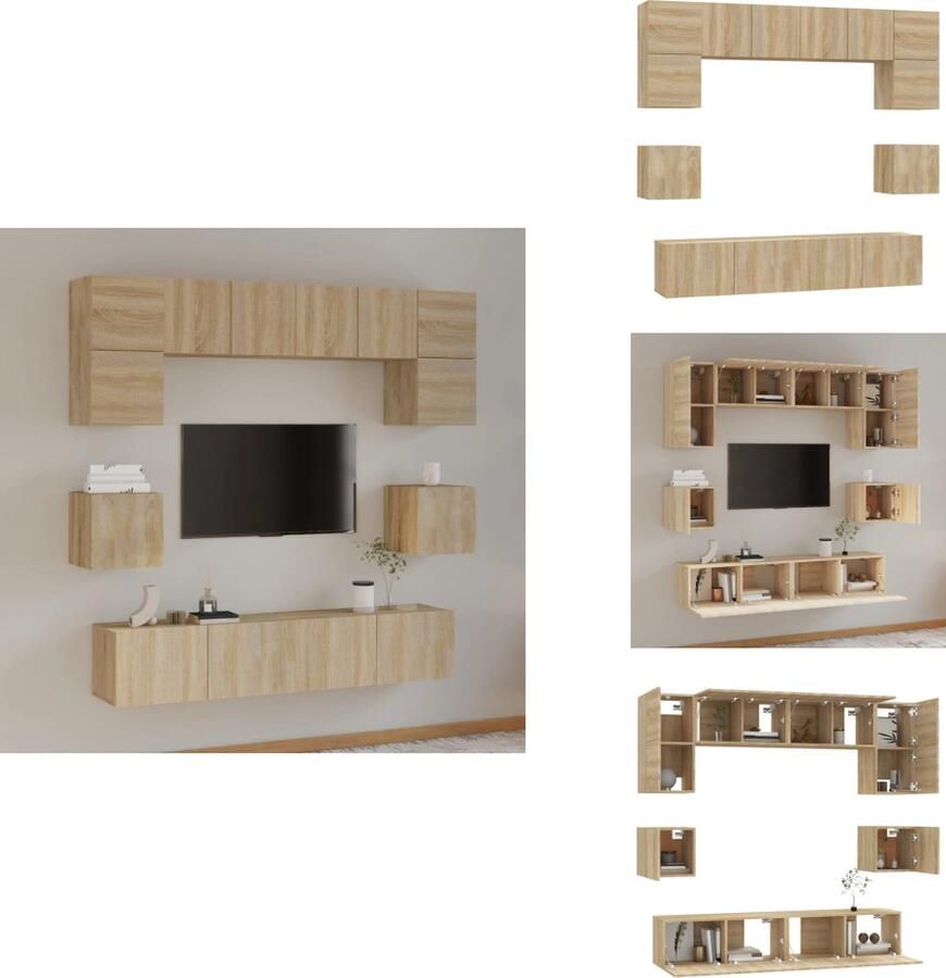 VidaXL Tv-kast Tv-kasten Tv-meubel Hifi-meubel 8-delige Tv-meubelset bewerkt hout sonoma eikenkleurig