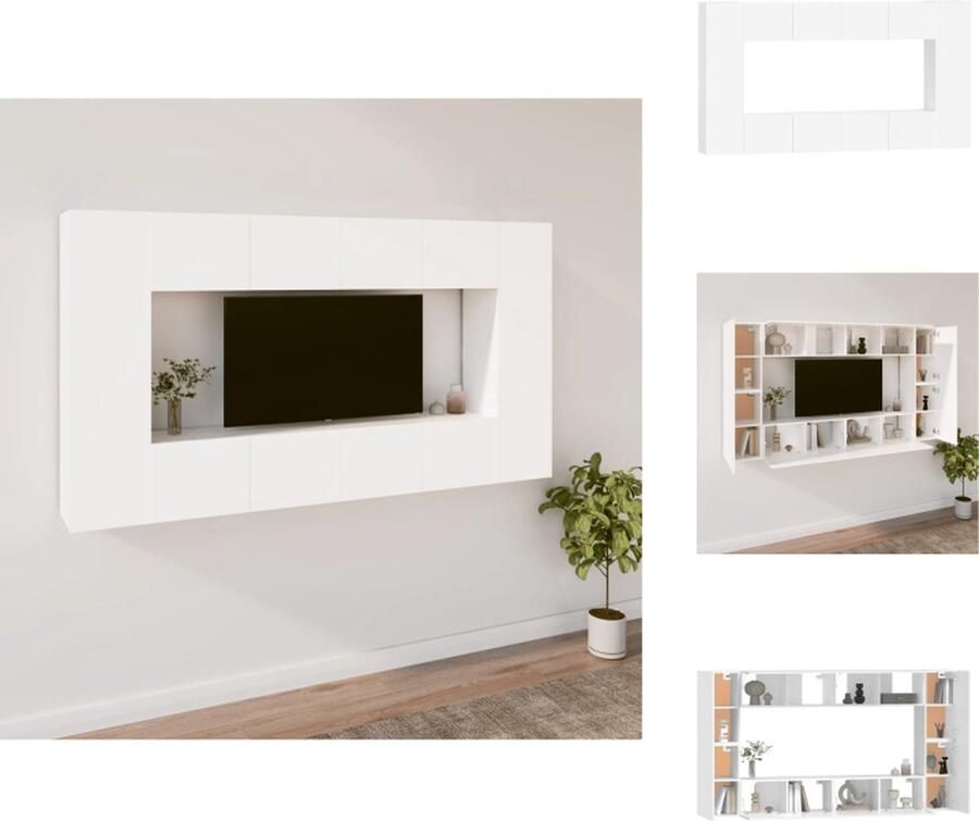 VidaXL Televisiemeubelset Klassiek design Wandgemonteerd Voldoende opbergruimte Wit Materiaal- bewerkt hout 2x 60x30x30cm 2x 80x30x30cm 2x 100x30x30cm 2x 30.5x30x30cm Kast - Foto 4