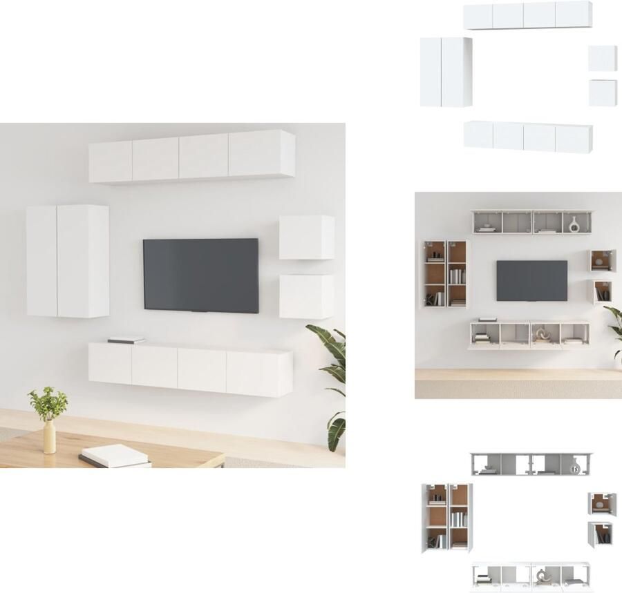 VidaXL Televisiemeubelset Klassiek design Wandgemonteerd Voldoende opbergruimte Wit Materiaal- bewerkt hout 2x 60x30x30cm 2x 80x30x30cm 2x 100x30x30cm 2x 30.5x30x30cm Kast - Foto 2