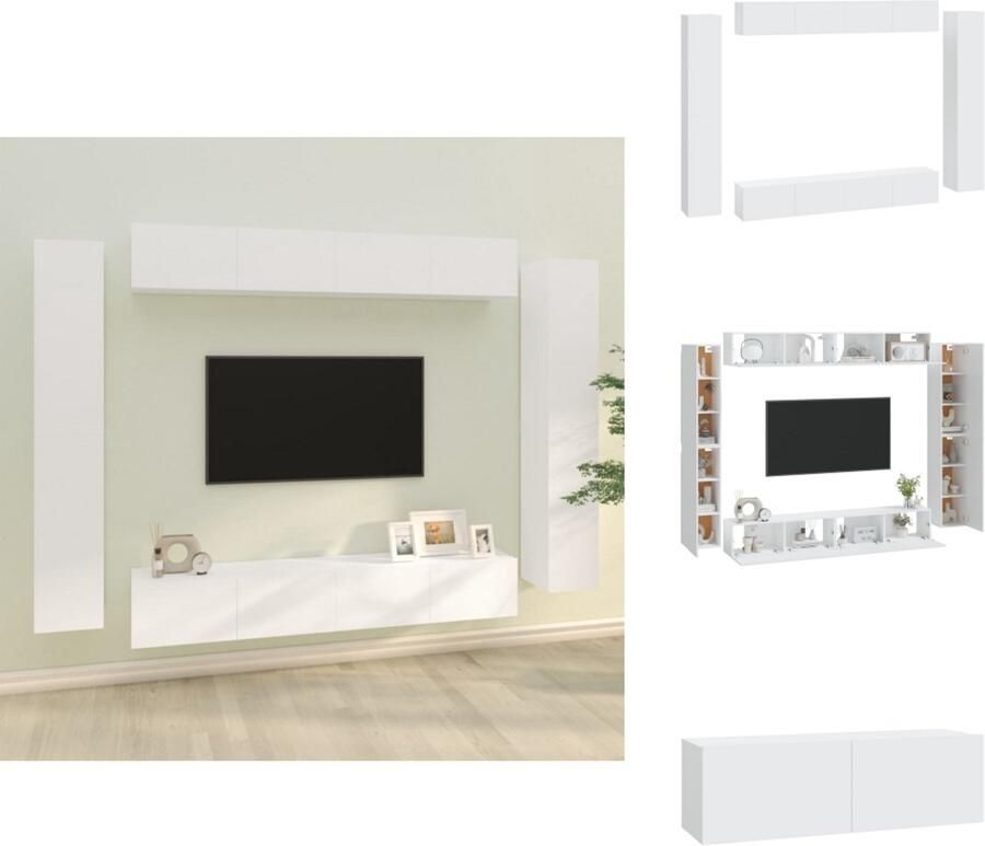 VidaXL Tv-kast Tv-kasten Tv-meubel Hifi-meubel 8-delige Tv-meubelset bewerkt hout wit