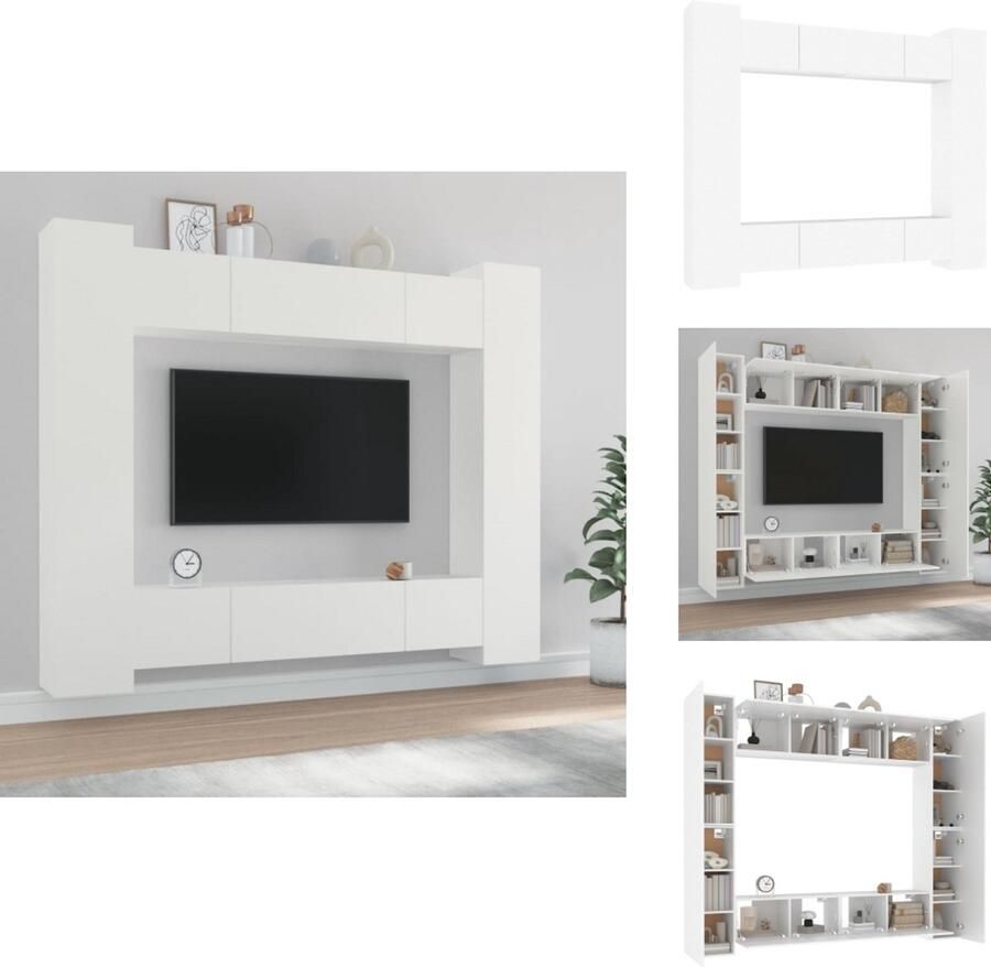 VidaXL Tv-kast Tv-kasten Tv-meubel Hifi-meubel 8-delige Tv-meubelset bewerkt hout wit