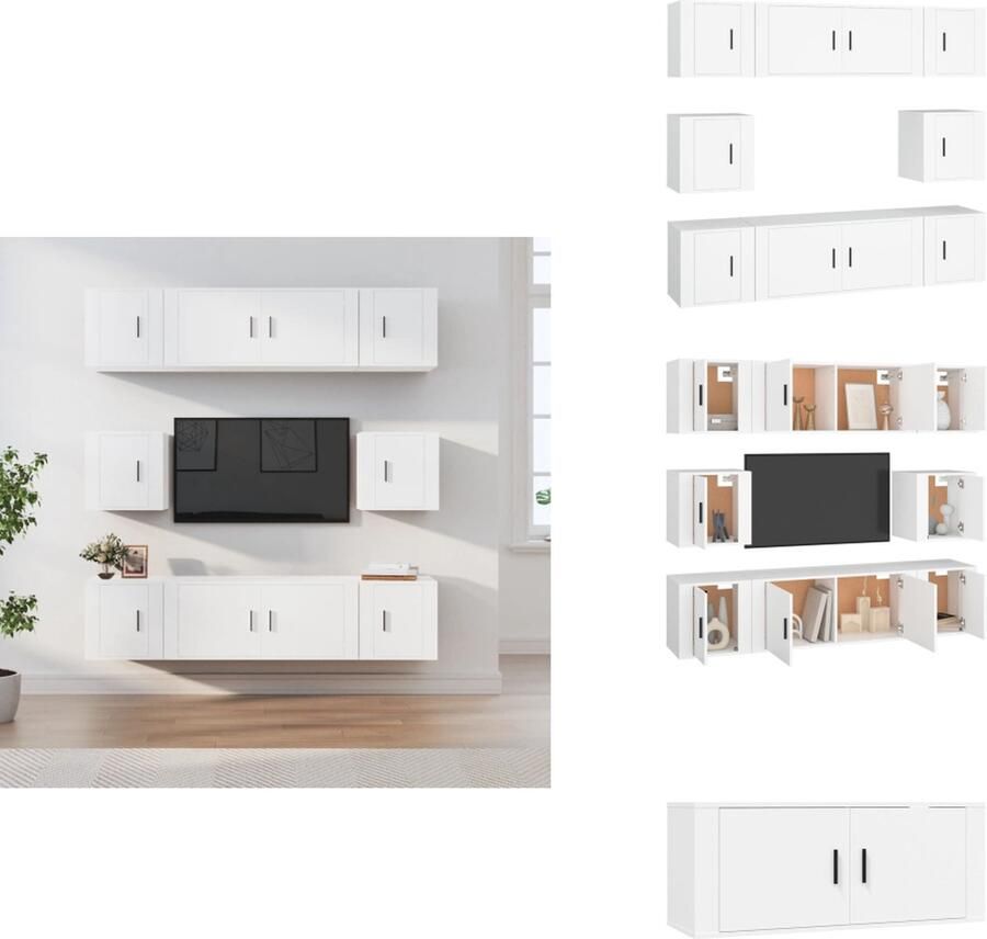 VidaXL Televisiekastenset klassiek wit 2 x tv-meubel- 100 x 34.5 x 40 cm 6 x tv-meubel- 40 x 34.5 x 40 cm Kast