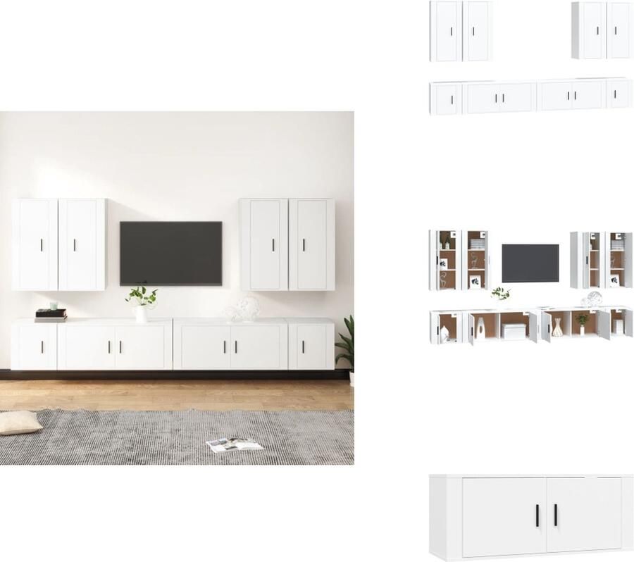 VidaXL TV-Meubel Set Hout Wandgemonteerd Wit 6 delig 100x34.5x40 cm 40x34.5x40 cm 40x34.5x80 cm Kast
