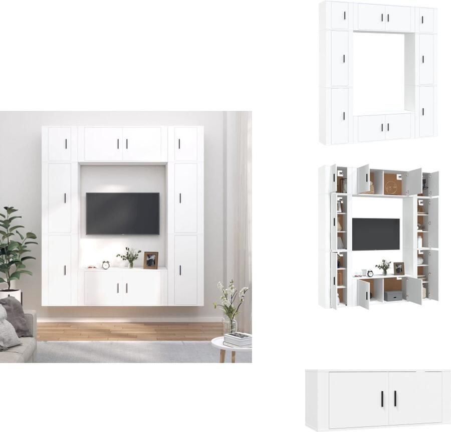 VidaXL Tv-kast Tv-kasten Tv-meubel Hifi-meubel 8-delige Tv-meubelset bewerkt hout wit