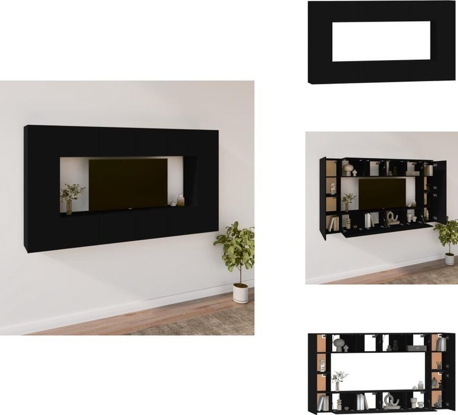 VidaXL Televisiekastenset Klassiek design 4x 80x30x30cm 2x 30.5x30x90cm 2x 30.5x30x30cm Zwart Bewerkt hout Kast