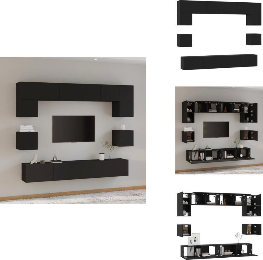 VidaXL TV-meubelset Klassiek Hout Zwart 2x 60x30x30cm 2x 80x30x30cm 2x 100x30x30cm 2x 30.5x30x30cm Kast - Foto 1