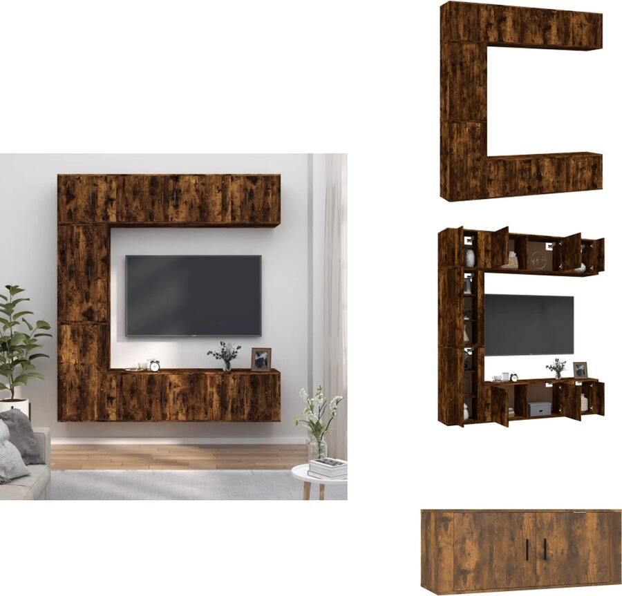 VidaXL Klassieke televisiekastenset 2x 100x34.5x40cm 2x 40x34.5x80cm 3x 40x34.5x40cm Gerookt eiken Kast