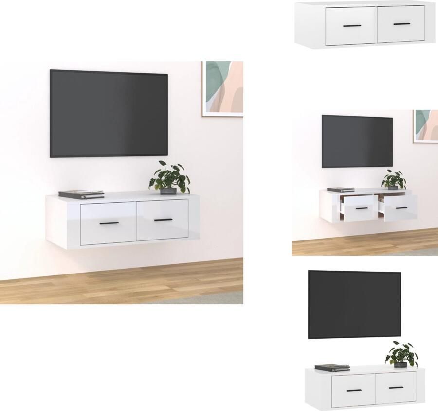 VidaXL Tv-kast Tv-kasten Tv-meubel Hifi-meubel Tv-hangmeubel 80x36x25 cm bewerkt hout hoogglans wit