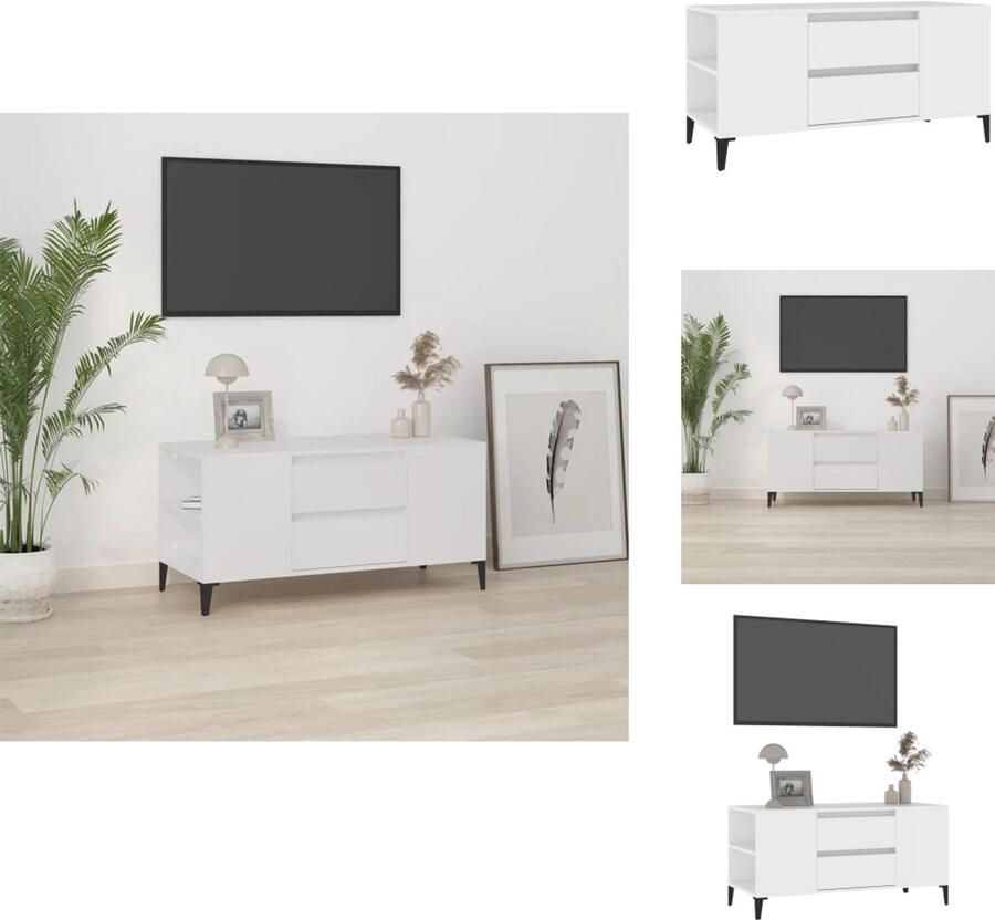 VidaXL -Tv-meubel-102x44 5x50-cm-bewerkt-hout-wit - Foto 2
