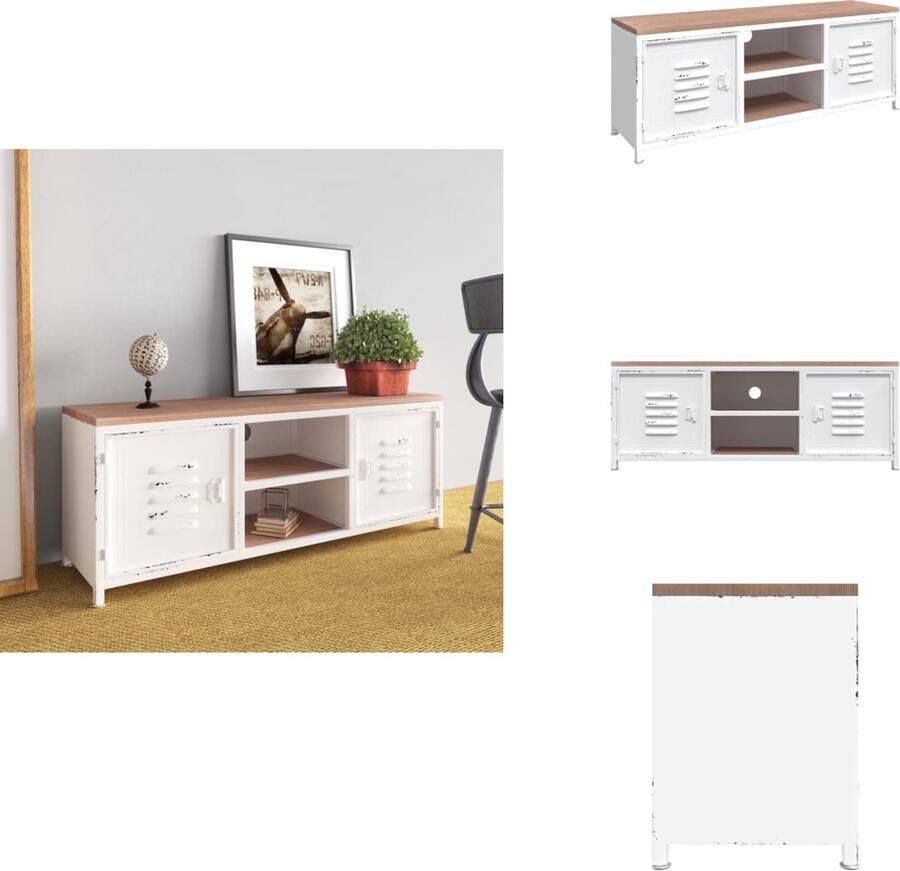VidaXL Tv-kast Tv-kasten Tv-meubel Hifi-meubel Tv-meubel 110x30x40 cm ijzer en massief vurenhout wit