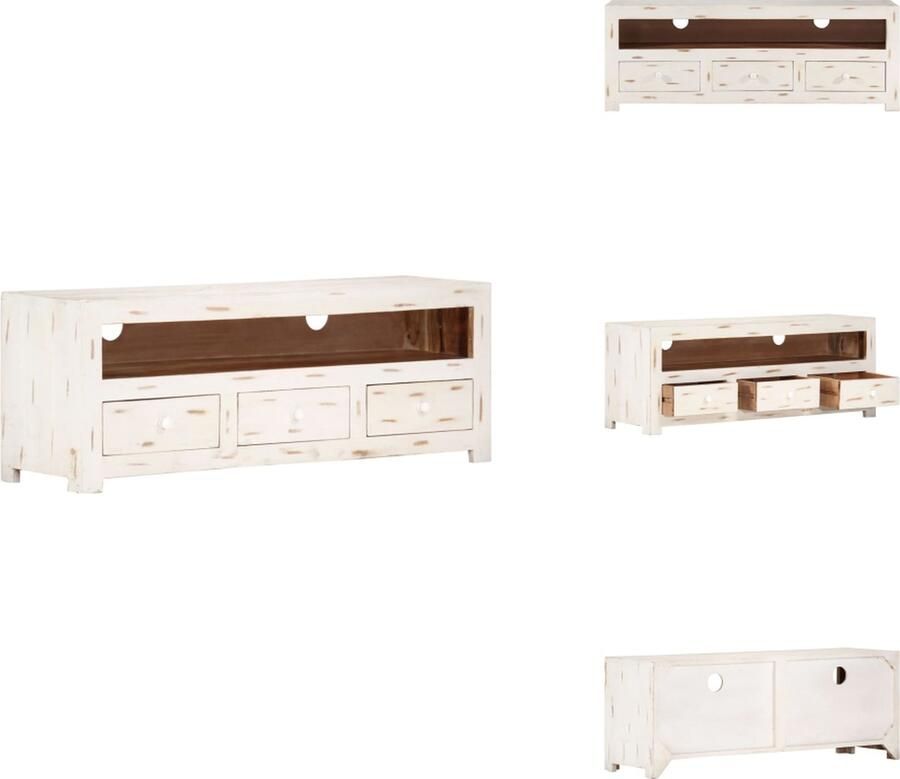 VidaXL Tv-kast Tv-kasten Tv-meubel Hifi-meubel Tv-meubel 110x30x40 cm massief acaciahout wit