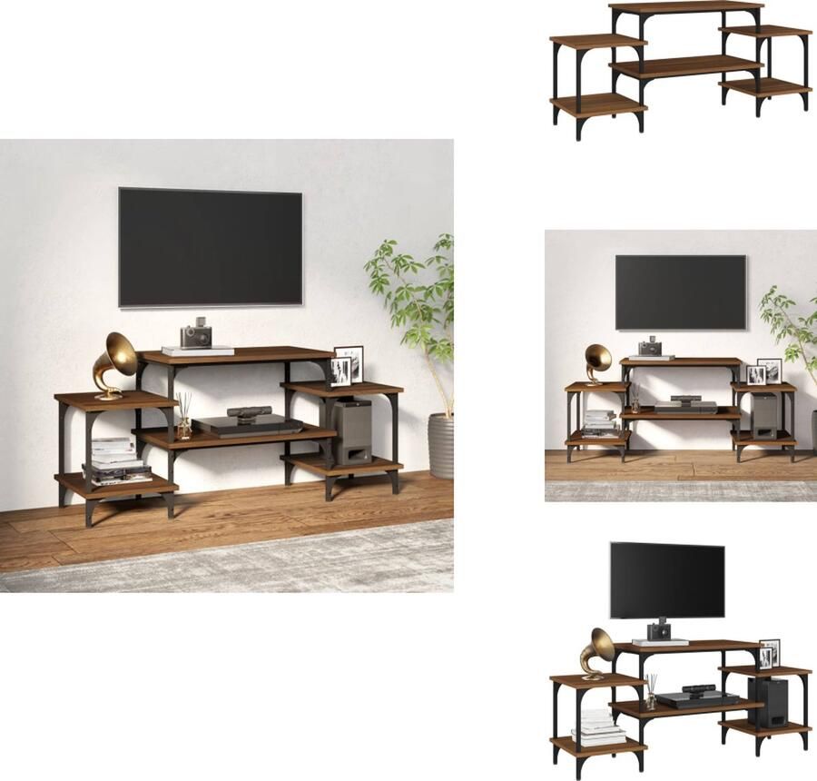 VidaXL TV-meubel trendy en praktisch opbergruimte stevig blad aanpasbare poten kleur- bruineiken materiaal- bewerkt hout en staal afmetingen- 117 x 35 x 52 cm inclusief handleiding Legal Documents- kantelen voorkomen Kast