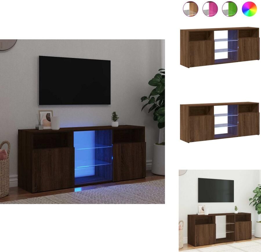 VidaXL Tv-kast Tv-kasten Tv-meubel Hifi-meubel Tv-meubel met LED-verlichting 120x30x50 cm bruineikenkleurig - Foto 2