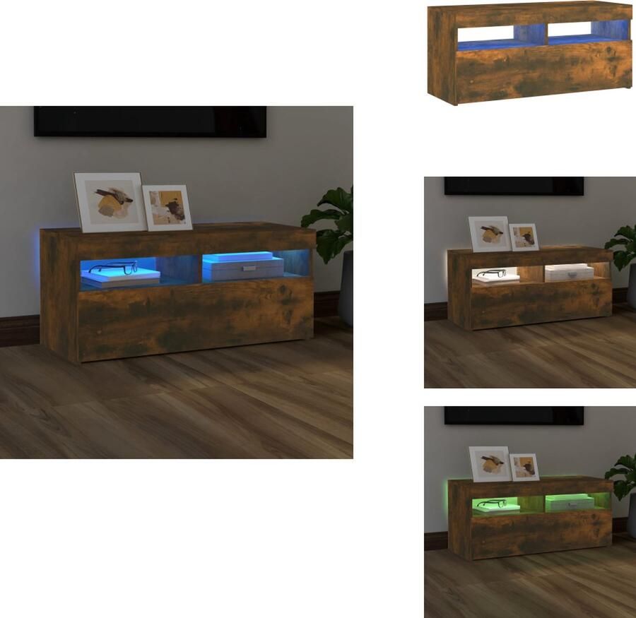 VidaXL Tv-kast Tv-kasten Tv-meubel Hifi-meubel -Tv-meubel-met-LED-verlichting-90x35x40-cm-gerookt-eikenkleurig