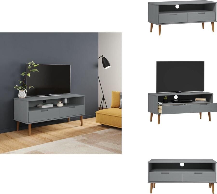 VidaXL Tv-kast Tv-kasten Tv-meubel Hifi-meubel Tv-meubel MOLDE 106x40x49 cm massief grenenhout grijs
