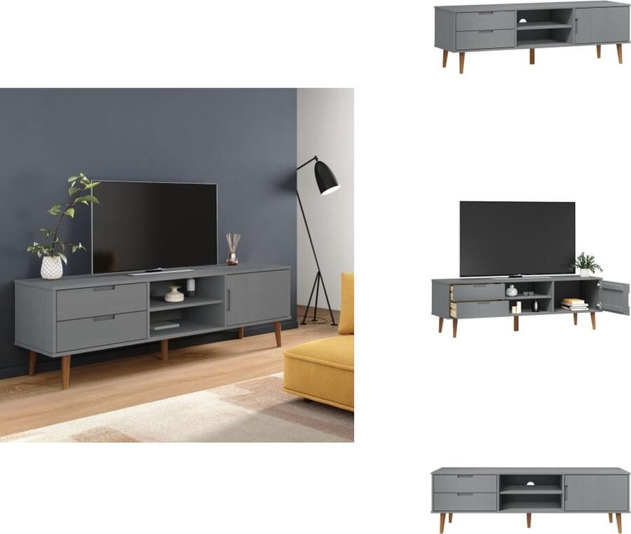 VidaXL Tv-kast Tv-kasten Tv-meubel Hifi-meubel Tv-meubel MOLDE 158x40x49 cm massief grenenhout grijs