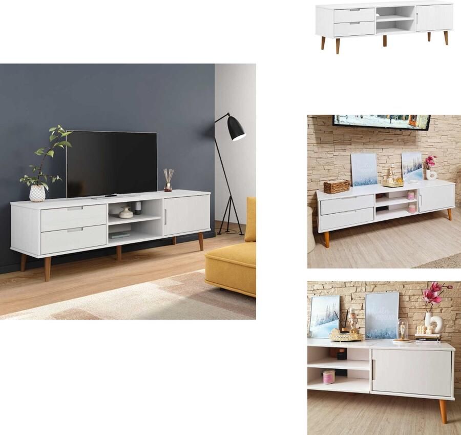 VidaXL Tv-kast Tv-kasten Tv-meubel Hifi-meubel Tv-meubel MOLDE 158x40x49 cm massief grenenhout wit