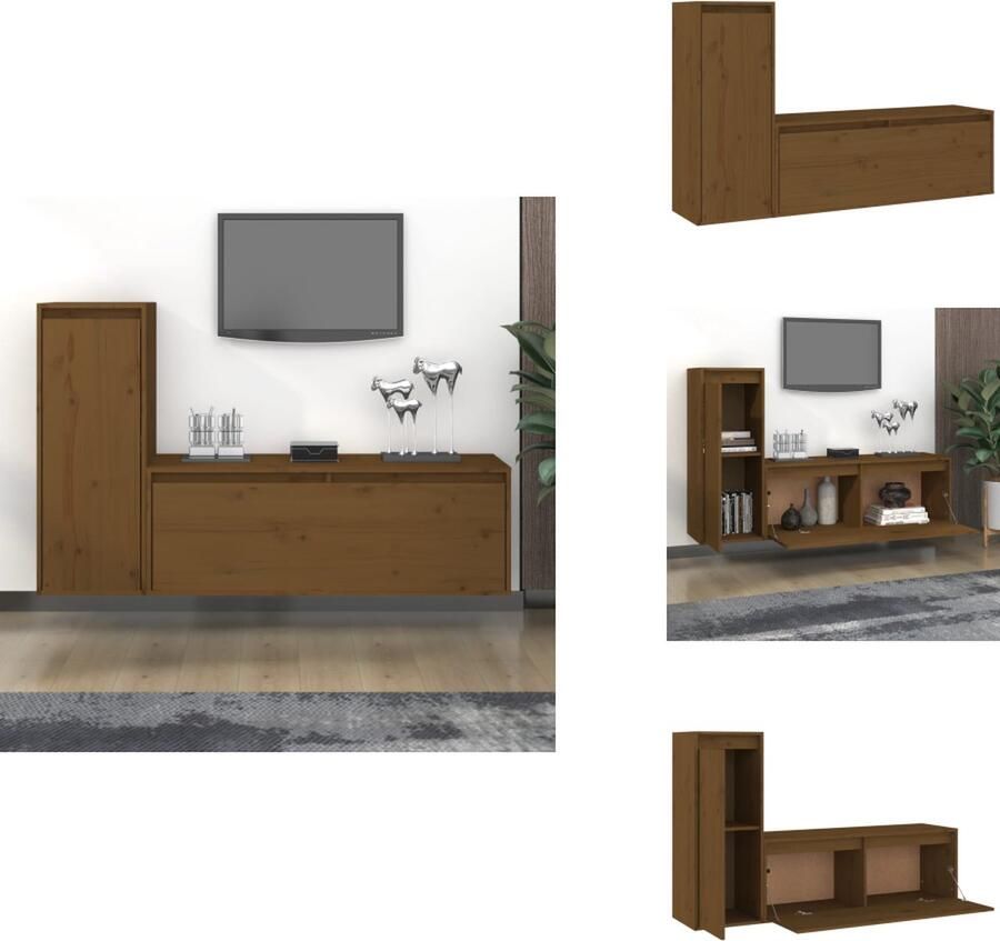 VidaXL Televisiemeubel Klassiek Tv-kasten 100 x 30 x 35 cm 30 x 30 x 80 cm Massief grenenhout Honingbruin Kast