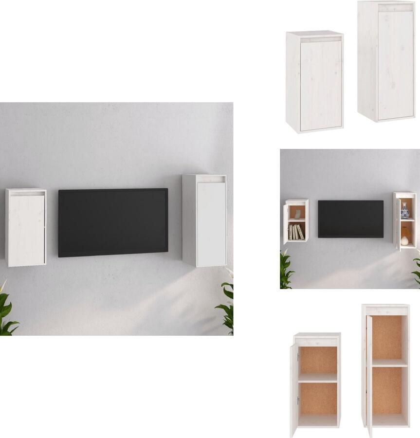 VidaXL Tv-kast Tv-kasten Tv-meubel Hifi-meubel Tv-meubelen 2 st massief grenenhout wit