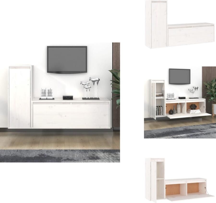 VidaXL Tv-kast Tv-kasten Tv-meubel Hifi-meubel Tv-meubelen 2 st massief grenenhout wit - Foto 2