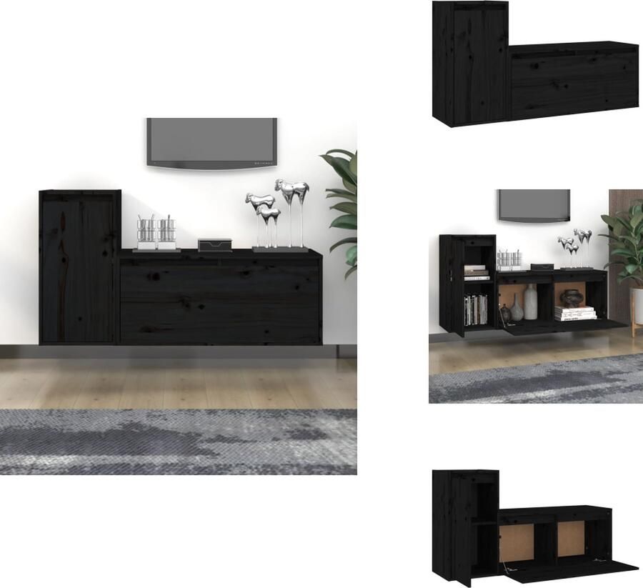 VidaXL Tv-kast Tv-kasten Tv-meubel Hifi-meubel Tv-meubelen 2 st massief grenenhout zwart - Foto 1