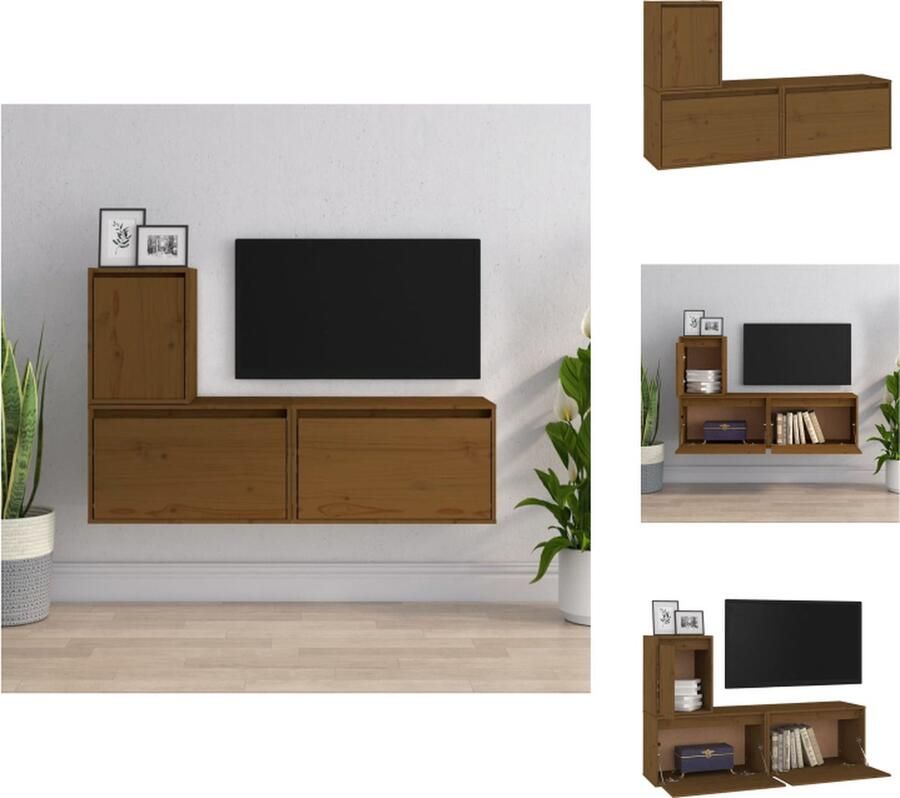 VidaXL Tv-kast Tv-kasten Tv-meubel Hifi-meubel Tv-meubelen 3 st massief grenenhout honingbruin
