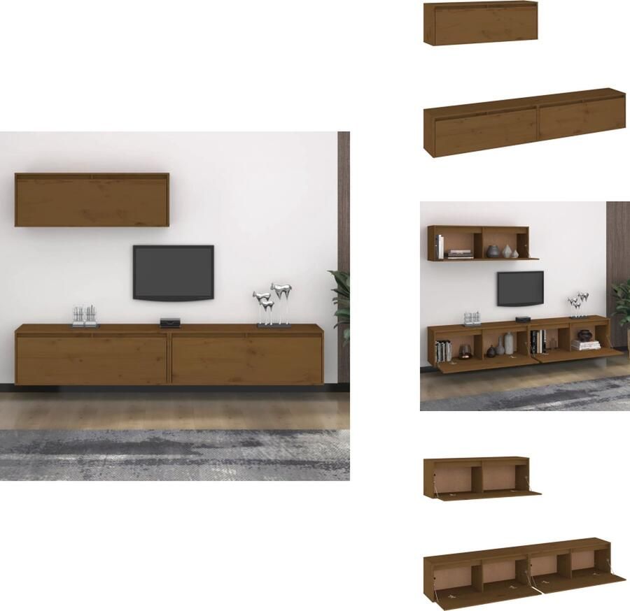 VidaXL Tv-kast Tv-kasten Tv-meubel Hifi-meubel Tv-meubelen 3 st massief grenenhout honingbruin